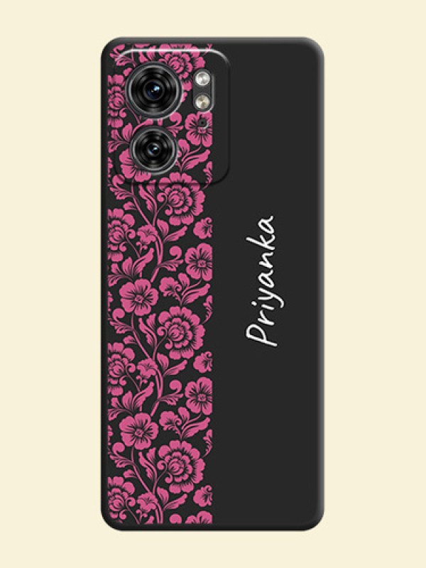 Pink Floral Pattern Design With Custom Text On Space Black Personalized Soft Matte Phone Covers - Edge 40