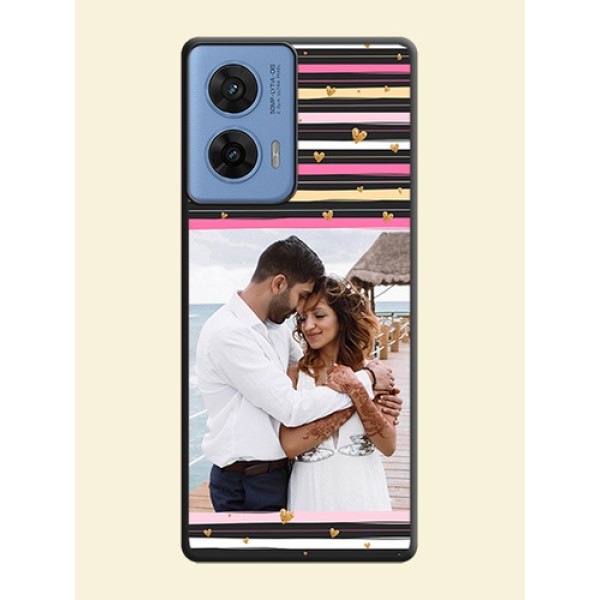 Multicolor Lines and Golden Love Symbols Design on Photo On Space Black Custom Soft Matte Mobile Back Cover - Motorola Edge 50 Fusion 5G