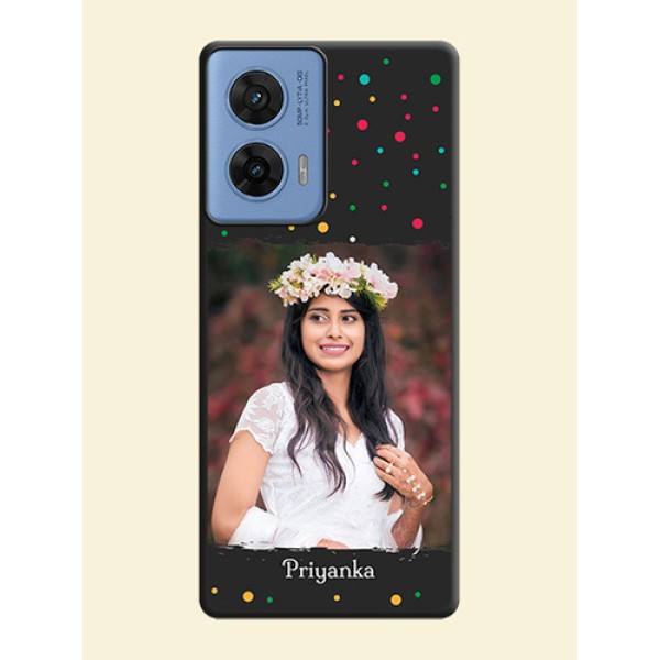Multicolor Dotted Pattern with Text On Space Black Custom Soft Matte Mobile Back Cover - Motorola Edge 50 Fusion 5G Multicolor Dotted Pattern with Text On Space Black Custom Soft Matte Mobile Back Cover - Motorola Edge 50 Fusion 5G