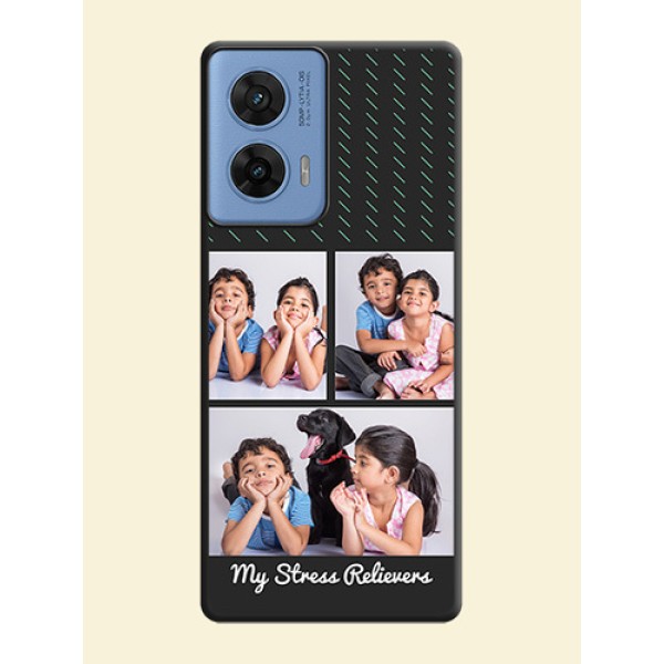 Cross Dotted Pattern with 2 Image Holder On Space Black Custom Soft Matte Mobile Back Cover - Motorola Edge 50 Fusion 5G Cross Dotted Pattern with 2 Image Holder On Space Black Custom Soft Matte Mobile Back Cover - Motorola Edge 50 Fusion 5G