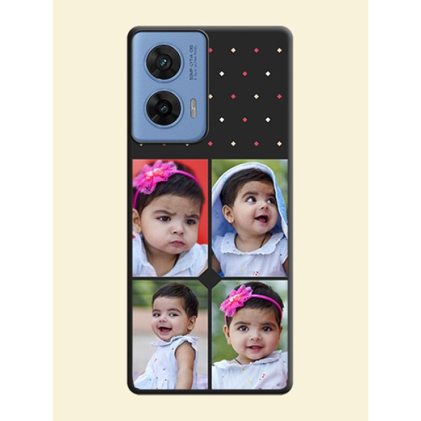 Multicolor Dotted Pattern with 4 Image Holder On Space Black Custom Soft Matte Mobile Back Cover - Motorola Edge 50 Fusion 5G Multicolor Dotted Pattern with 4 Image Holder On Space Black Custom Soft Matte Mobile Back Cover - Motorola Edge 50 Fusion 5G