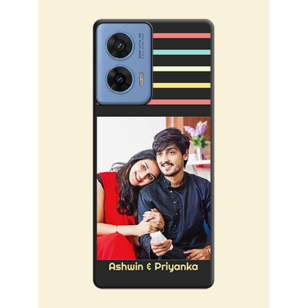 Color Stripes with Photo and Text on Photo On Space Black Custom Soft Matte Mobile Back Cover - Motorola Edge 50 Fusion 5G Color Stripes with Photo and Text on Photo On Space Black Custom Soft Matte Mobile Back Cover - Motorola Edge 50 Fusion 5G