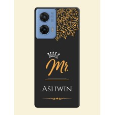 Mr Name with Floral Design On Space Black Custom Soft Matte Mobile Back Cover - Motorola Edge 50 Fusion 5G