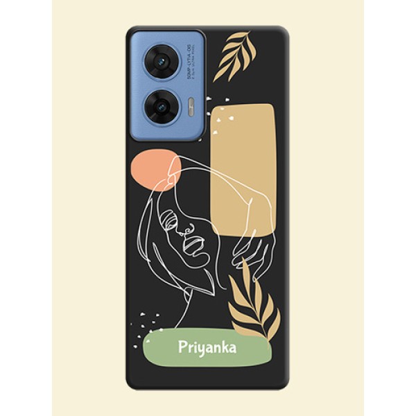 Custom Text With Line Art Of Women & Leaves Design On Space Black Custom Soft Matte Mobile Back Cover - Motorola Edge 50 Fusion 5G