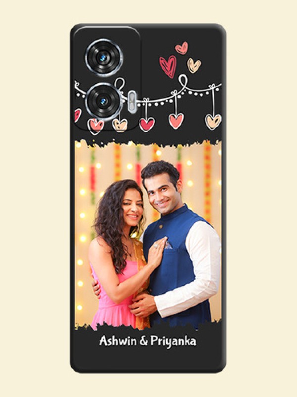 Pink Love Hangings with Name On Space Black Custom Soft Matte Mobile Back Cover - Motorola Edge 50 Fusion