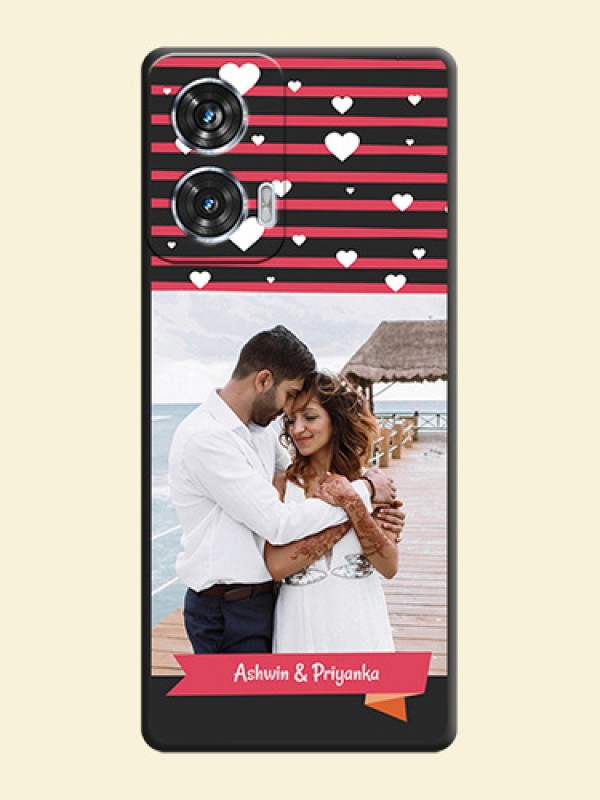 White Color Love Symbols with Pink Lines Pattern On Space Black Custom Soft Matte Mobile Back Cover - Motorola Edge 50 Fusion