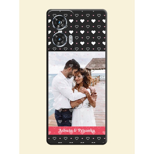 White Color Love Symbols with Text Design on Photo On Space Black Custom Soft Matte Mobile Back Cover - Motorola Edge 50 Fusion