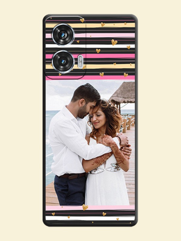 Multicolor Lines and Golden Love Symbols Design on Photo On Space Black Custom Soft Matte Mobile Back Cover - Motorola Edge 50 Fusion