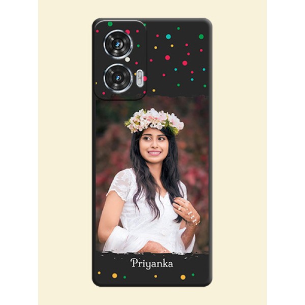 Multicolor Dotted Pattern with Text On Space Black Custom Soft Matte Mobile Back Cover - Motorola Edge 50 Fusion Multicolor Dotted Pattern with Text On Space Black Custom Soft Matte Mobile Back Cover - Motorola Edge 50 Fusion