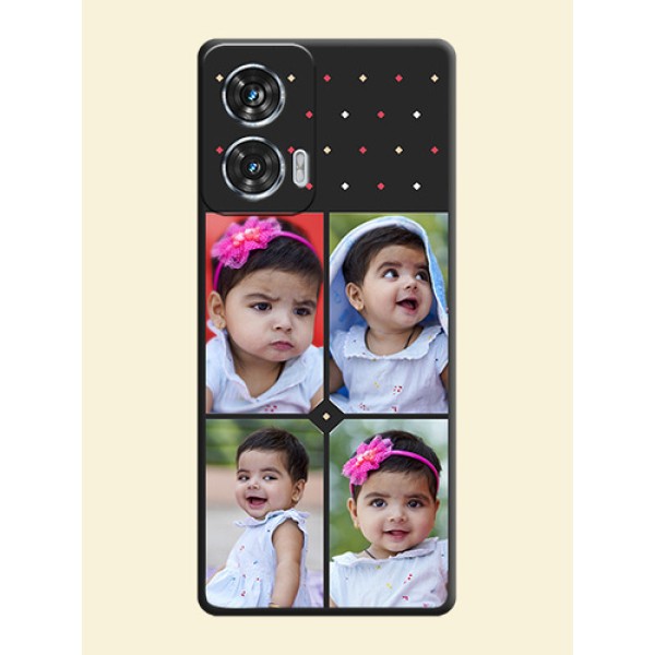 Multicolor Dotted Pattern with 4 Image Holder On Space Black Custom Soft Matte Mobile Back Cover - Motorola Edge 50 Fusion Multicolor Dotted Pattern with 4 Image Holder On Space Black Custom Soft Matte Mobile Back Cover - Motorola Edge 50 Fusion