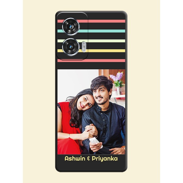 Color Stripes with Photo and Text on Photo On Space Black Custom Soft Matte Mobile Back Cover - Motorola Edge 50 Fusion Color Stripes with Photo and Text on Photo On Space Black Custom Soft Matte Mobile Back Cover - Motorola Edge 50 Fusion