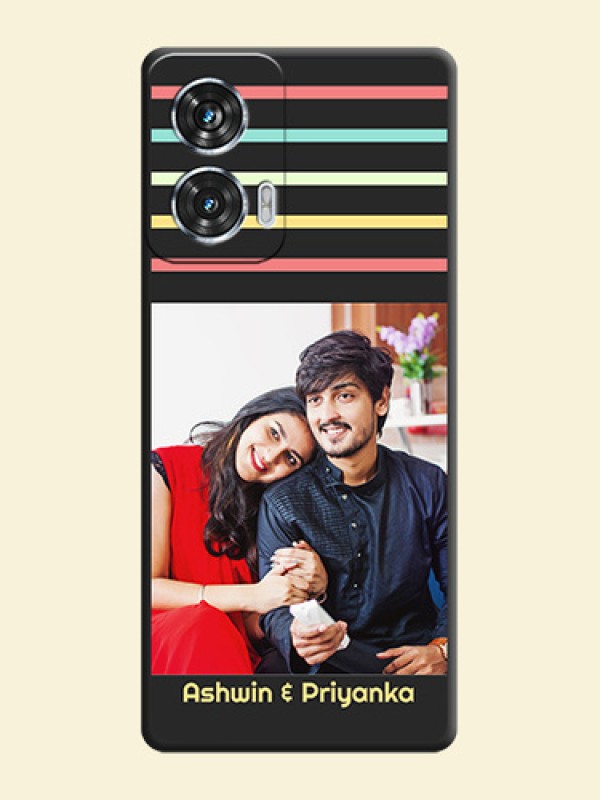 Color Stripes with Photo and Text on Photo On Space Black Custom Soft Matte Mobile Back Cover - Motorola Edge 50 Fusion