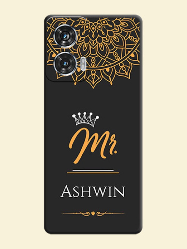 Mr Name with Floral Design On Space Black Custom Soft Matte Mobile Back Cover - Motorola Edge 50 Fusion