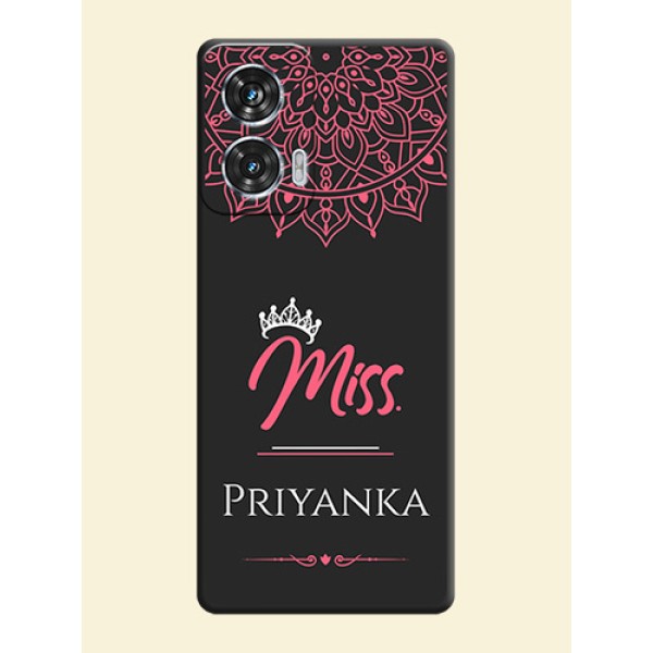 Mrs Name with Floral Design On Space Black Custom Soft Matte Mobile Back Cover - Motorola Edge 50 Fusion Mrs Name with Floral Design On Space Black Custom Soft Matte Mobile Back Cover - Motorola Edge 50 Fusion