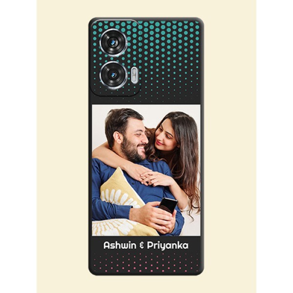 Faded Dots with Grunge Photo Frame and Text On Space Black Custom Soft Matte Mobile Back Cover - Motorola Edge 50 Fusion Faded Dots with Grunge Photo Frame and Text On Space Black Custom Soft Matte Mobile Back Cover - Motorola Edge 50 Fusion
