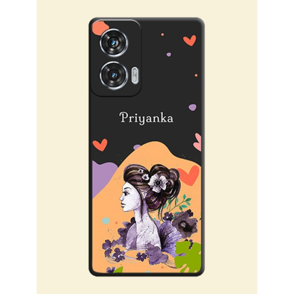 Namecase For Her With Fancy Lady Image On Space Black Custom Soft Matte Mobile Back Cover - Motorola Edge 50 Fusion