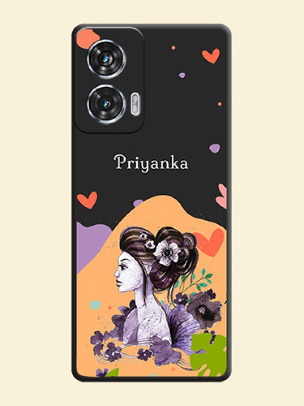 Namecase For Her With Fancy Lady Image On Space Black Custom Soft Matte Mobile Back Cover - Motorola Edge 50 Fusion