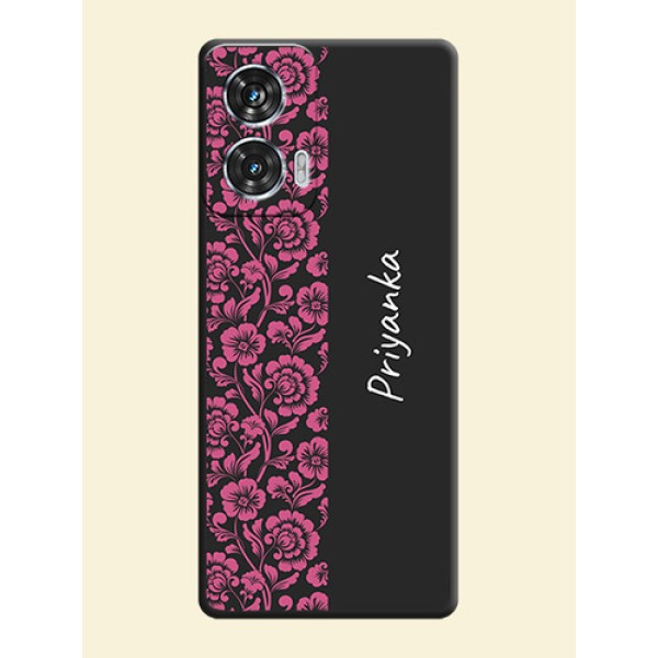 Pink Floral Pattern Design With Custom Text On Space Black Custom Soft Matte Mobile Back Cover - Motorola Edge 50 Fusion Pink Floral Pattern Design With Custom Text On Space Black Custom Soft Matte Mobile Back Cover - Motorola Edge 50 Fusion