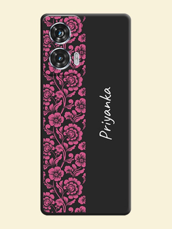 Pink Floral Pattern Design With Custom Text On Space Black Custom Soft Matte Mobile Back Cover - Motorola Edge 50 Fusion