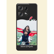 Fall in Love Pattern with Picture on Photo On Space Black Custom Soft Matte Mobile Back Cover - Motorola Edge 50 Pro 5G