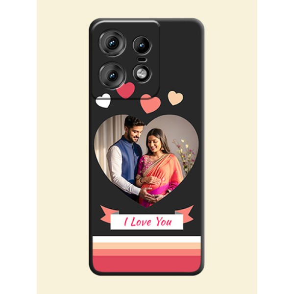 Love Shaped Photo with Colorful Stripes On Space Black Custom Soft Matte Mobile Back Cover - Motorola Edge 50 Pro 5G Love Shaped Photo with Colorful Stripes On Space Black Custom Soft Matte Mobile Back Cover - Motorola Edge 50 Pro 5G