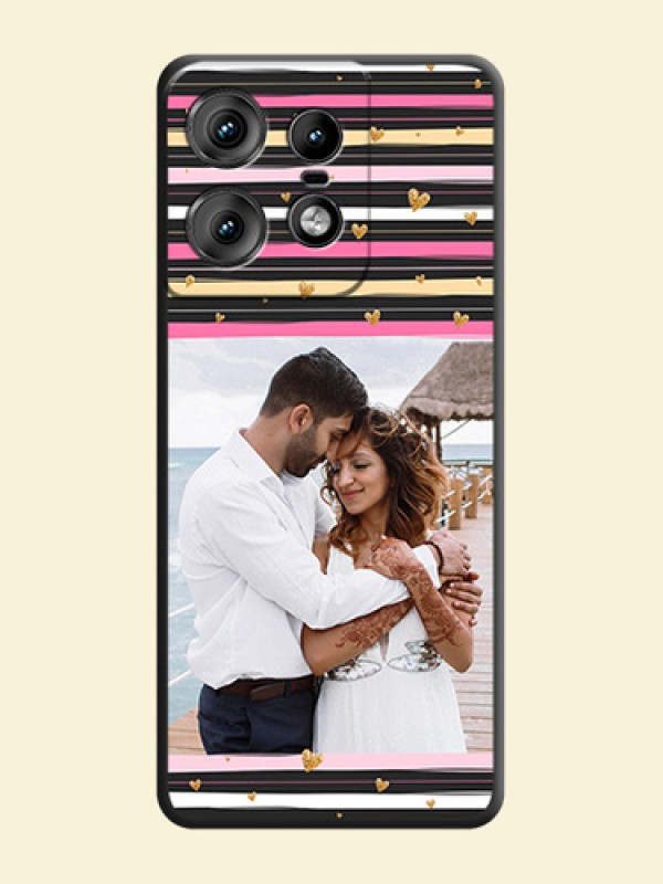Multicolor Lines and Golden Love Symbols Design on Photo On Space Black Custom Soft Matte Mobile Back Cover - Motorola Edge 50 Pro 5G