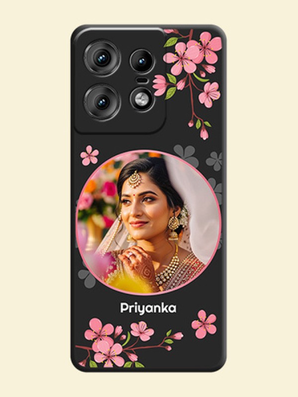 Round Image with Pink Color Floral Design on Photo On Space Black Custom Soft Matte Mobile Back Cover - Motorola Edge 50 Pro 5G