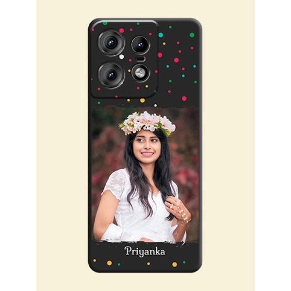 Multicolor Dotted Pattern with Text On Space Black Custom Soft Matte Mobile Back Cover - Motorola Edge 50 Pro 5G Multicolor Dotted Pattern with Text On Space Black Custom Soft Matte Mobile Back Cover - Motorola Edge 50 Pro 5G