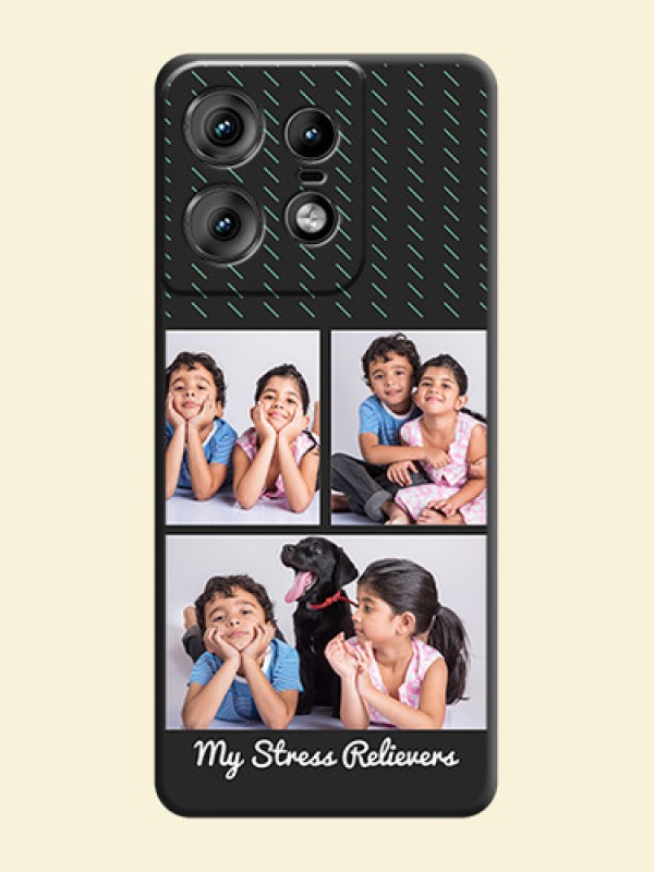 Cross Dotted Pattern with 2 Image Holder On Space Black Custom Soft Matte Mobile Back Cover - Motorola Edge 50 Pro 5G