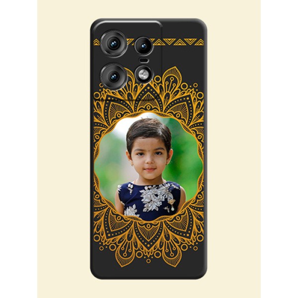 Round Image with Floral Design On Space Black Custom Soft Matte Mobile Back Cover - Motorola Edge 50 Pro 5G Round Image with Floral Design On Space Black Custom Soft Matte Mobile Back Cover - Motorola Edge 50 Pro 5G