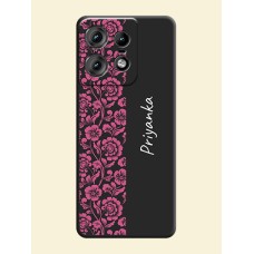 Pink Floral Pattern Design With Custom Text On Space Black Custom Soft Matte Mobile Back Cover - Motorola Edge 50 Pro 5G