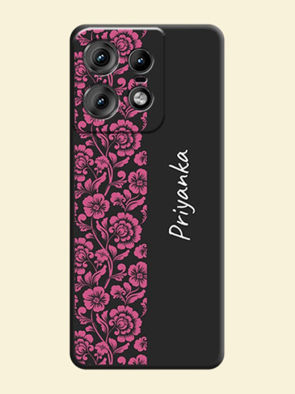 Pink Floral Pattern Design With Custom Text On Space Black Custom Soft Matte Mobile Back Cover - Motorola Edge 50 Pro 5G
