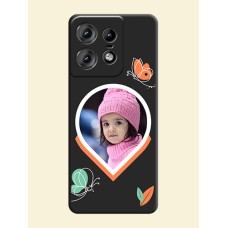 Upload Pic With Simple Butterly Design On Space Black Custom Soft Matte Mobile Back Cover - Motorola Edge 50 Pro 5G