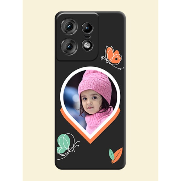 Upload Pic With Simple Butterly Design On Space Black Custom Soft Matte Mobile Back Cover - Motorola Edge 50 Pro 5G