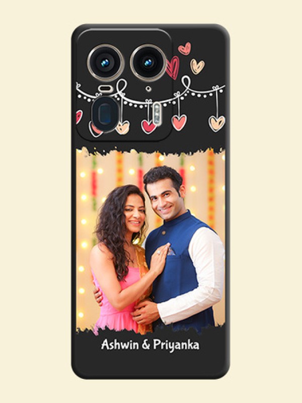 Pink Love Hangings with Name On Space Black Custom Soft Matte Mobile Back Cover - Motorola Edge 50 Ultra 5G