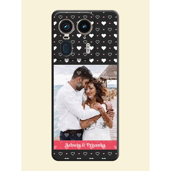 White Color Love Symbols with Text Design on Photo On Space Black Custom Soft Matte Mobile Back Cover - Motorola Edge 50 Ultra 5G