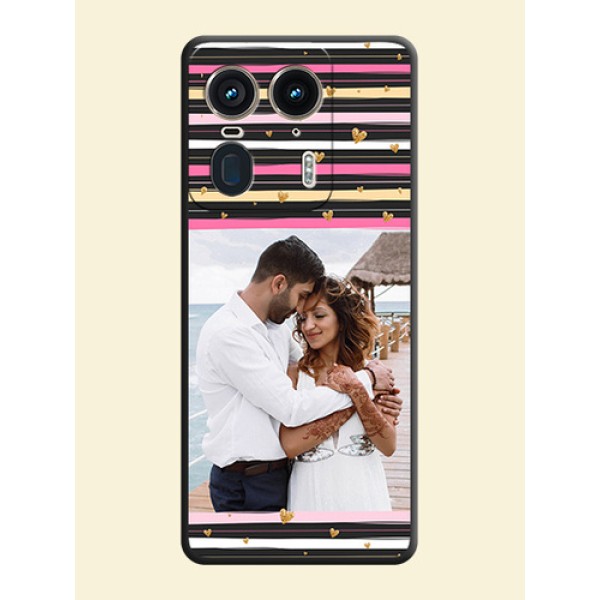 Multicolor Lines and Golden Love Symbols Design on Photo On Space Black Custom Soft Matte Mobile Back Cover - Motorola Edge 50 Ultra 5G