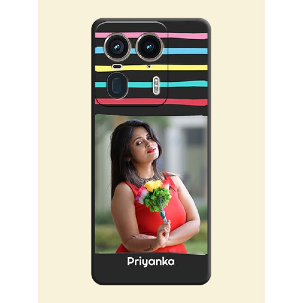 Multicolor Lines with Image On Space Black Custom Soft Matte Mobile Back Cover - Motorola Edge 50 Ultra 5G Multicolor Lines with Image On Space Black Custom Soft Matte Mobile Back Cover - Motorola Edge 50 Ultra 5G