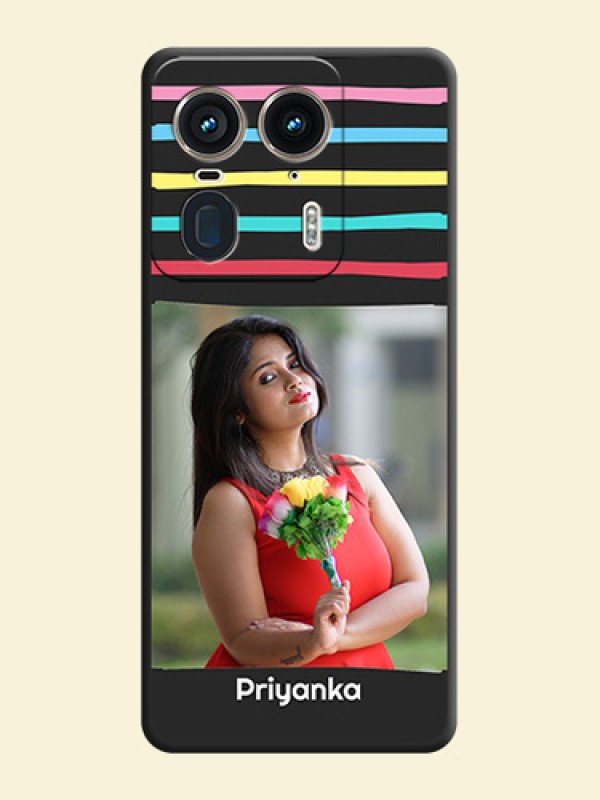 Multicolor Lines with Image On Space Black Custom Soft Matte Mobile Back Cover - Motorola Edge 50 Ultra 5G