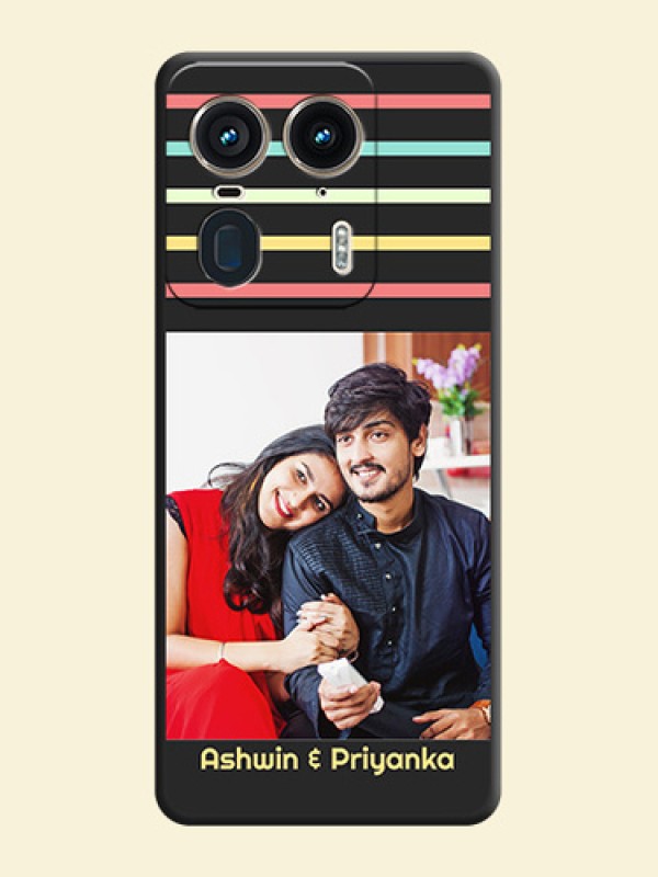 Color Stripes with Photo and Text on Photo On Space Black Custom Soft Matte Mobile Back Cover - Motorola Edge 50 Ultra 5G