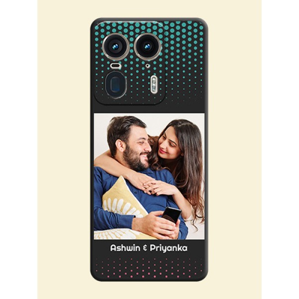 Faded Dots with Grunge Photo Frame and Text On Space Black Custom Soft Matte Mobile Back Cover - Motorola Edge 50 Ultra 5G Faded Dots with Grunge Photo Frame and Text On Space Black Custom Soft Matte Mobile Back Cover - Motorola Edge 50 Ultra 5G