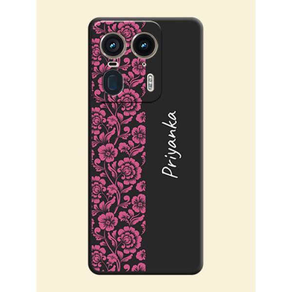 Pink Floral Pattern Design With Custom Text On Space Black Custom Soft Matte Mobile Back Cover - Motorola Edge 50 Ultra 5G Pink Floral Pattern Design With Custom Text On Space Black Custom Soft Matte Mobile Back Cover - Motorola Edge 50 Ultra 5G