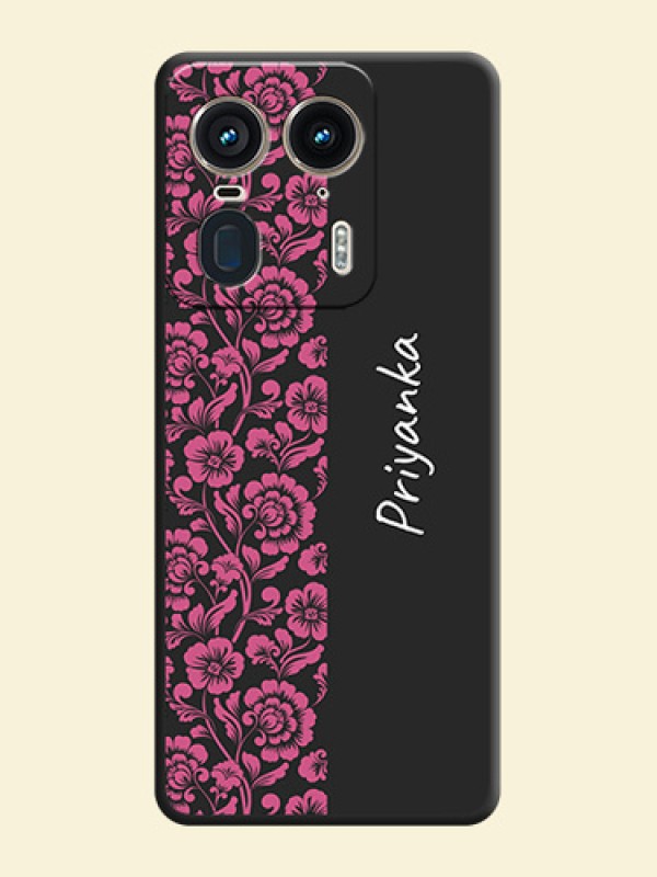 Pink Floral Pattern Design With Custom Text On Space Black Custom Soft Matte Mobile Back Cover - Motorola Edge 50 Ultra 5G