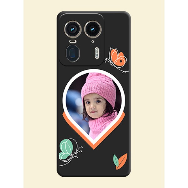 Upload Pic With Simple Butterly Design On Space Black Custom Soft Matte Mobile Back Cover - Motorola Edge 50 Ultra 5G Upload Pic With Simple Butterly Design On Space Black Custom Soft Matte Mobile Back Cover - Motorola Edge 50 Ultra 5G