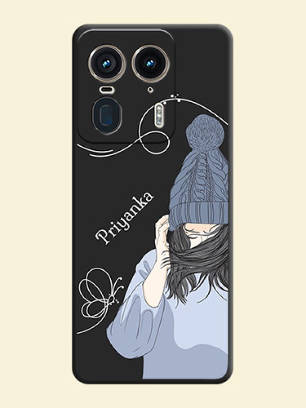 Girl With Blue Winter Outfiit Custom Text Design On Space Black Custom Soft Matte Mobile Back Cover - Motorola Edge 50 Ultra 5G
