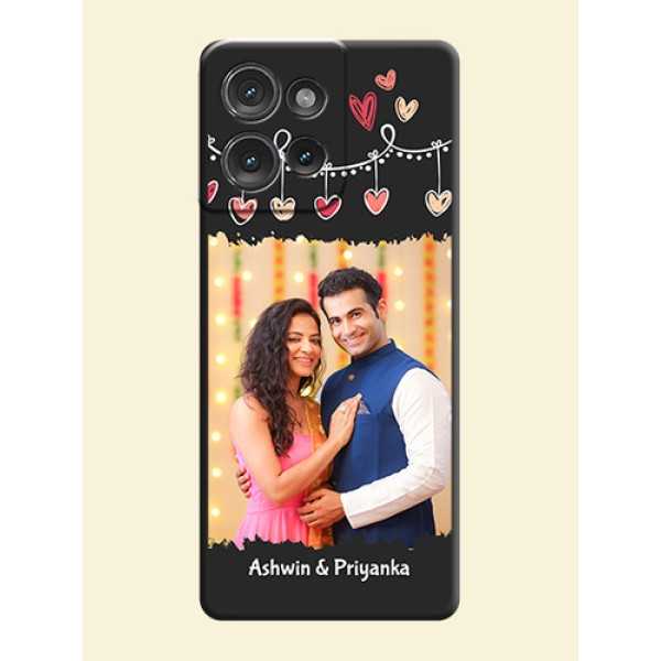 Pink Love Hangings with Name On Space Black Custom Soft Matte Mobile Back Cover - Motorola Edge 50 Pink Love Hangings with Name On Space Black Custom Soft Matte Mobile Back Cover - Motorola Edge 50