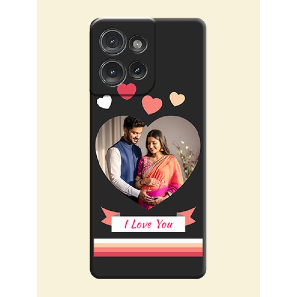 Love Shaped Photo with Colorful Stripes On Space Black Custom Soft Matte Mobile Back Cover - Motorola Edge 50 Love Shaped Photo with Colorful Stripes On Space Black Custom Soft Matte Mobile Back Cover - Motorola Edge 50