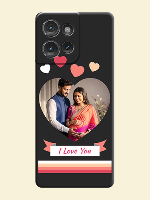 Love Shaped Photo with Colorful Stripes On Space Black Custom Soft Matte Mobile Back Cover - Motorola Edge 50
