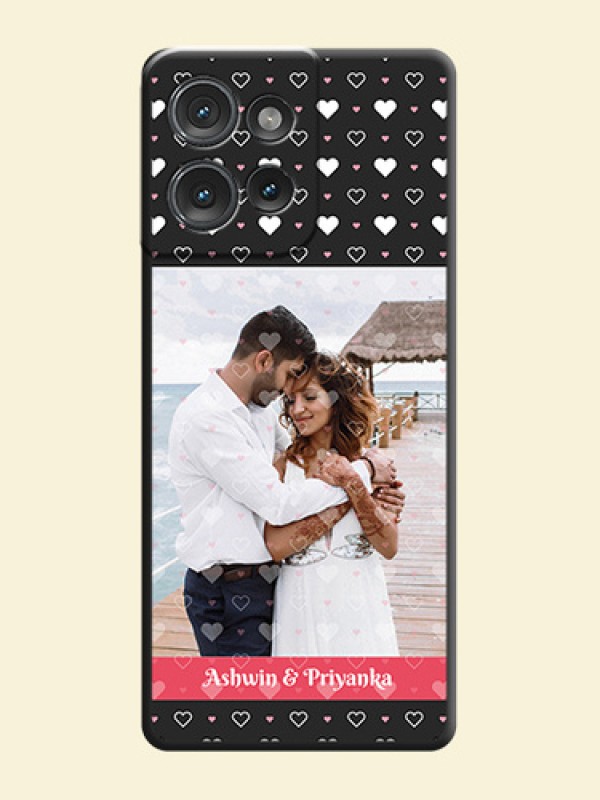 White Color Love Symbols with Text Design on Photo On Space Black Custom Soft Matte Mobile Back Cover - Motorola Edge 50