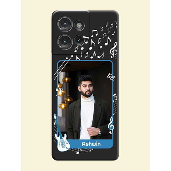 Musical Theme Design with Text on Photo On Space Black Custom Soft Matte Mobile Back Cover - Motorola Edge 50 Musical Theme Design with Text on Photo On Space Black Custom Soft Matte Mobile Back Cover - Motorola Edge 50